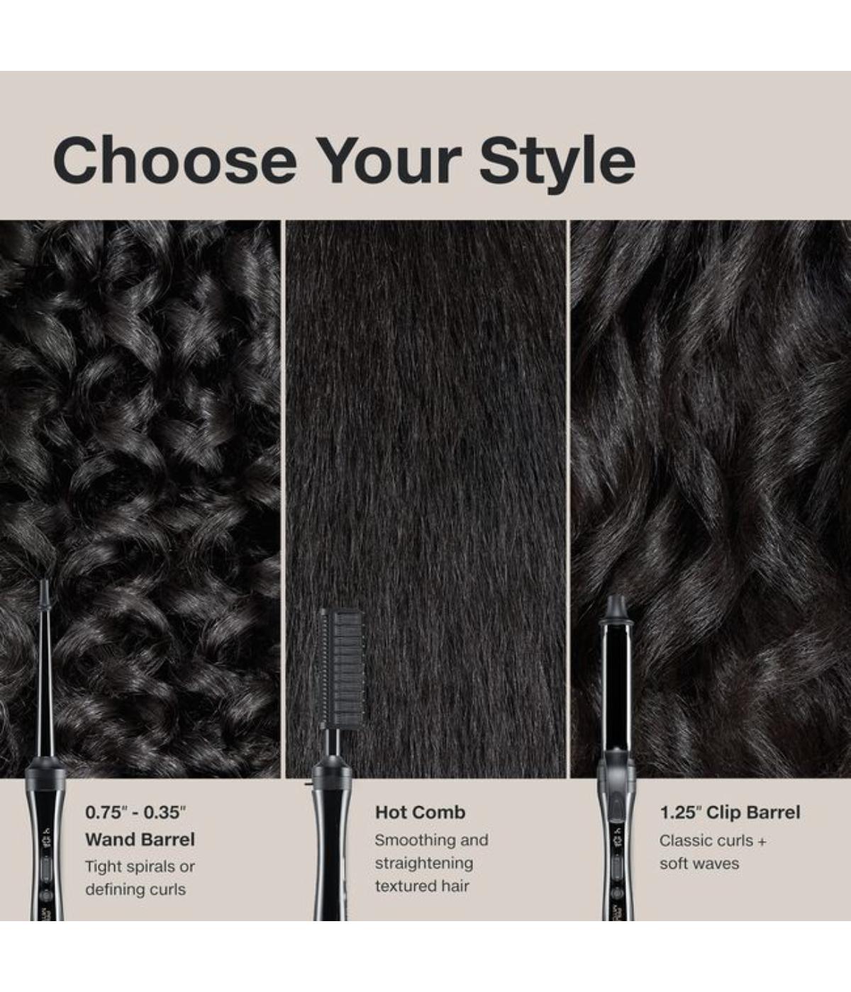 PM Texture 3-in-1 Curling Iron & Hot Comb